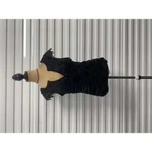 Y2K XOXO Black Velvet Floral Lace Cap Sleeve Top